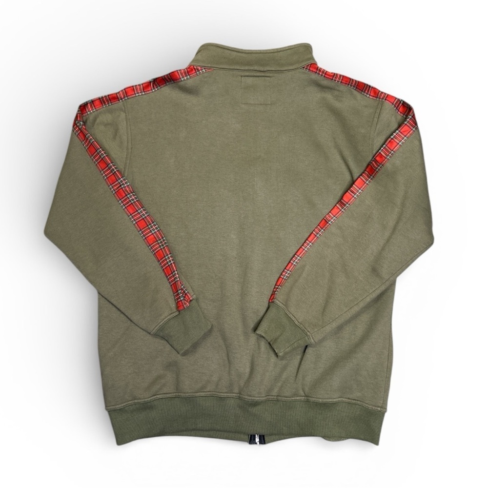 Exile Olive Green Zip-Up Jacket with Red Plaid Accents - Picture 9 of 10